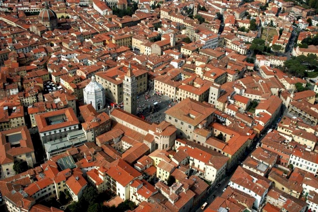 Aerial view of the historic centre of Pistoia in Tuscany, Italy
